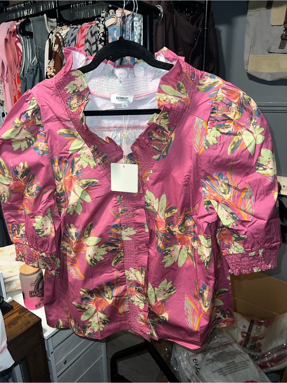 Heimish Magenta Floral Puff-Sleeve Blouse